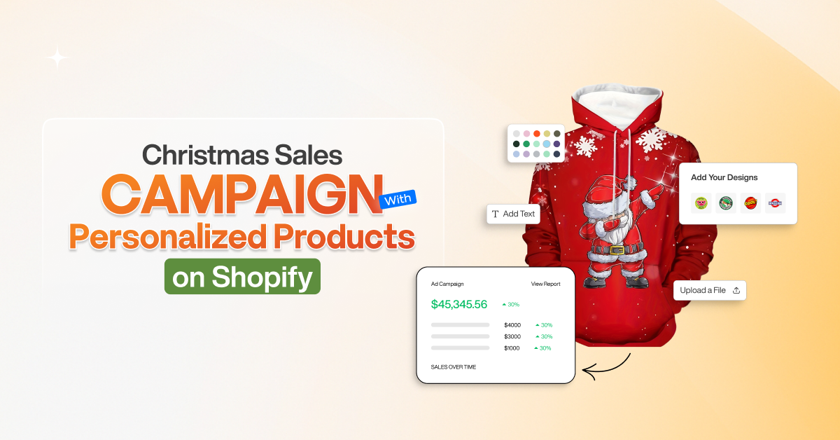 Christmas sales campaign on Shopify featuring personalized products like custom Santa hoodies using Inkybay product designer app