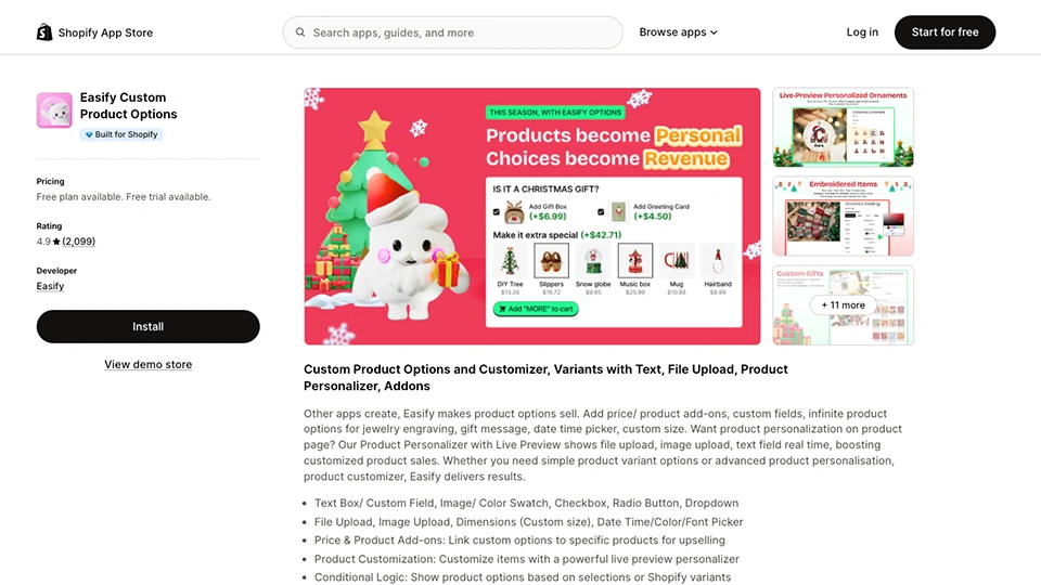 easify custom product options for shopify