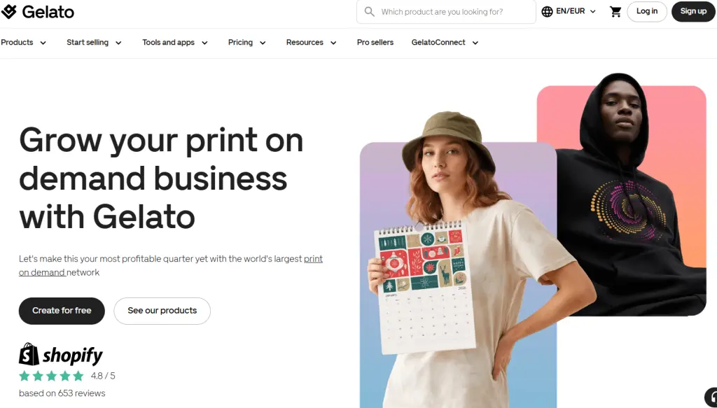 Homepage of Gelato website