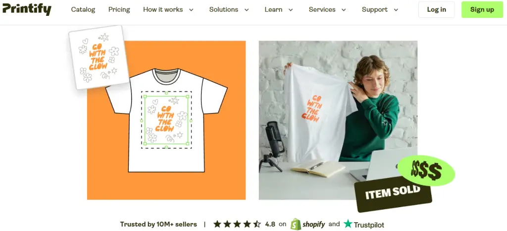 homepage of Printful website