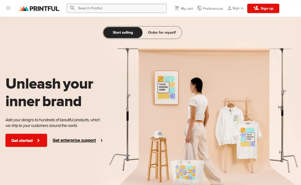 homepage of Printify website