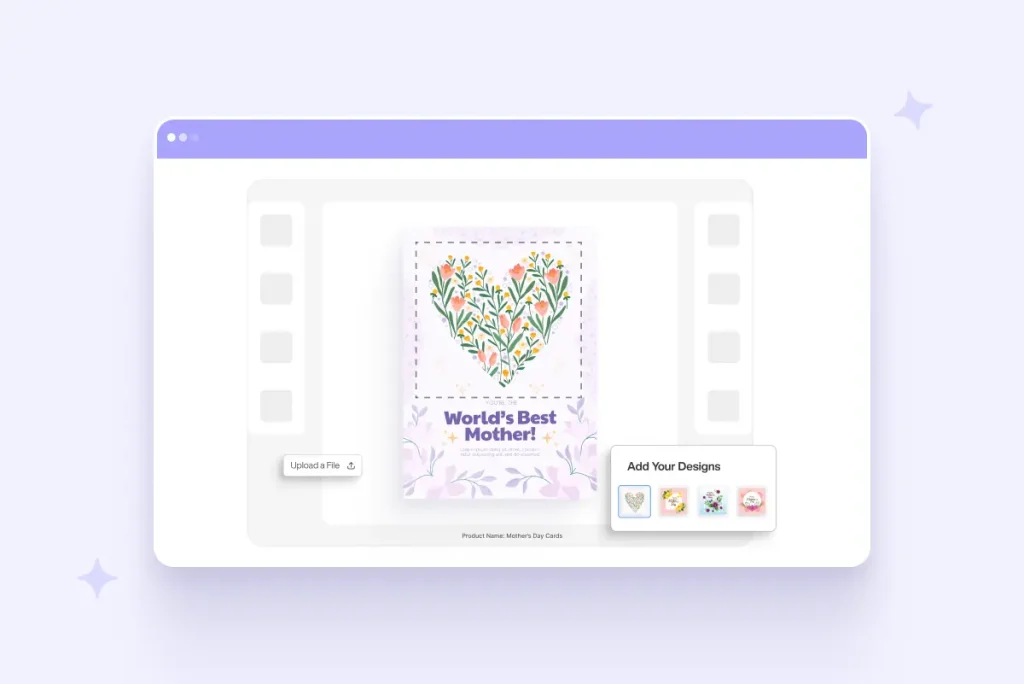 Custom Mother's Day greeting card with a floral heart design and 'World's Best Mother!' text, shown on a product page.
